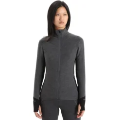 ICEBREAKER W DESCENDER LS ZIP JET HEATHER/BLACK 23