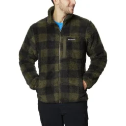 COLUMBIA WINTER PASS M PRINT FLEE OLIVE GREEN CHECK 23